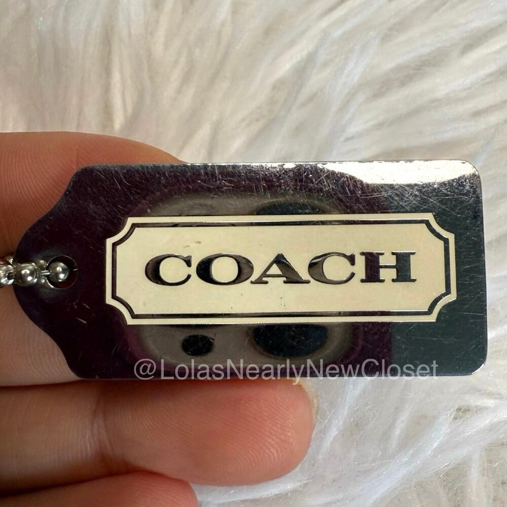 1.5” COACH Silver Cream Metal Fob Bag Charm Hang tag Hangtag